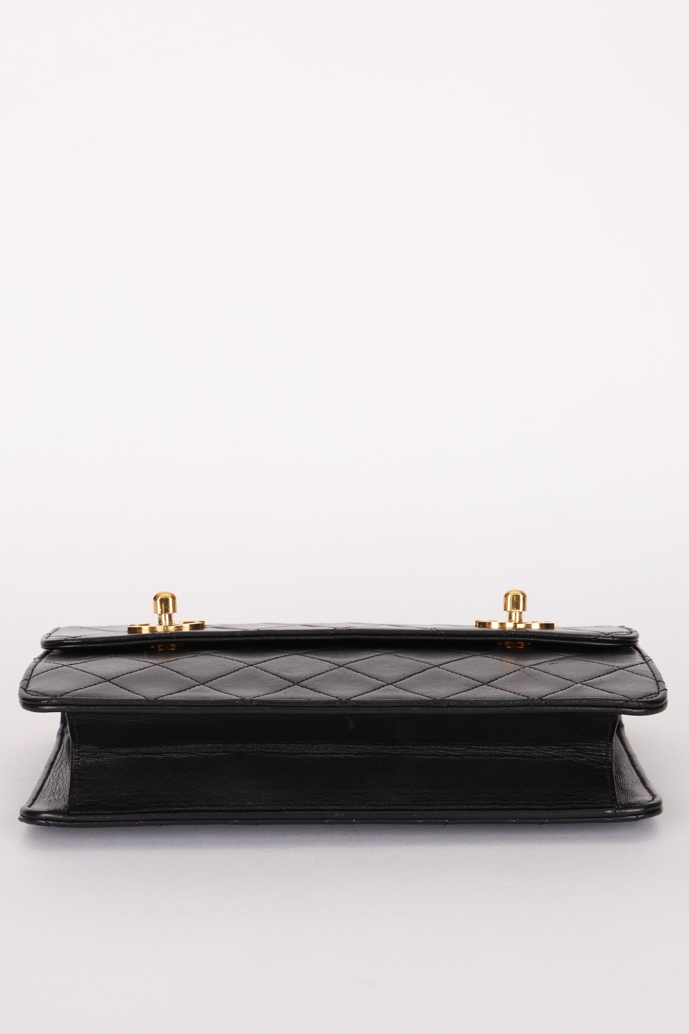 Chanel Double Turnlock Top Handle Bag Black Lambskin 24K GP