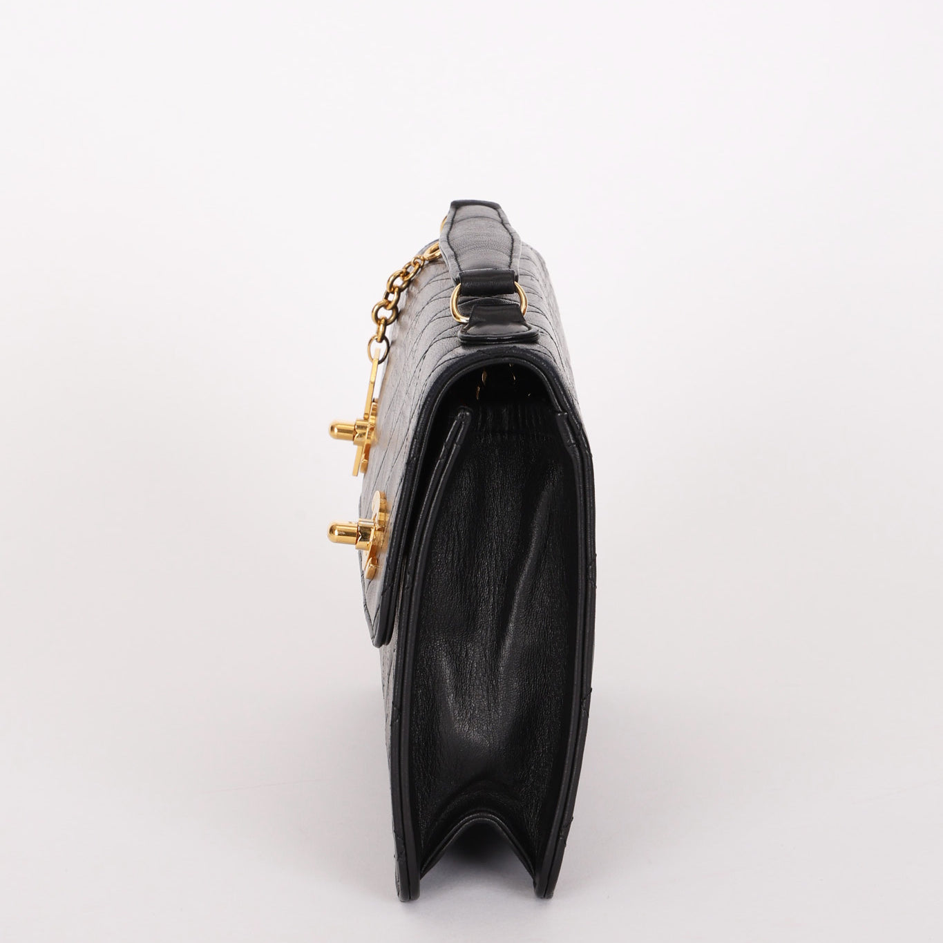 Chanel Double Turnlock Top Handle Bag Black Lambskin 24K GP