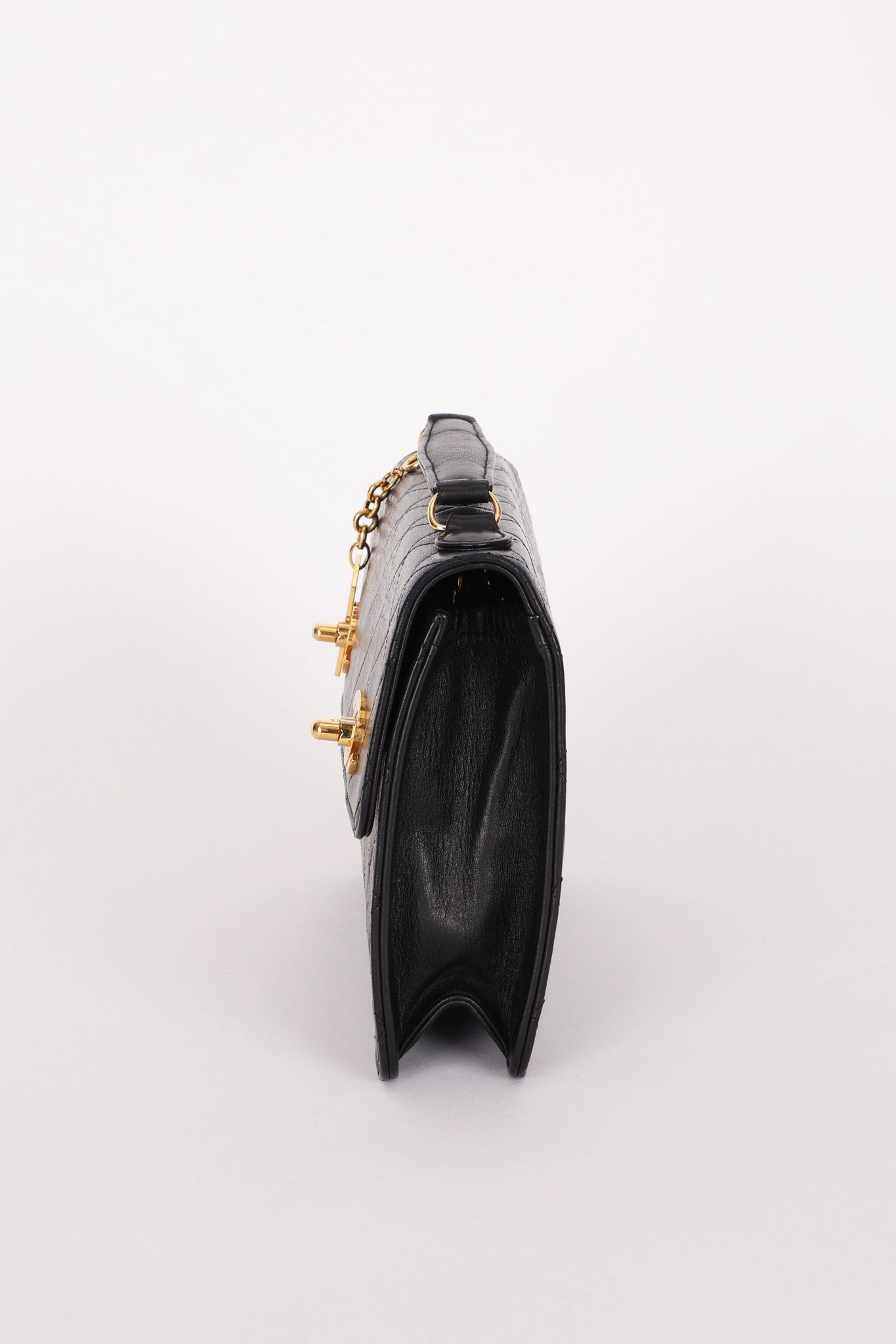 Chanel Double Turnlock Top Handle Bag Black Lambskin 24K GP