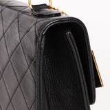 Chanel Double Turnlock Top Handle Bag Black Lambskin 24K GP