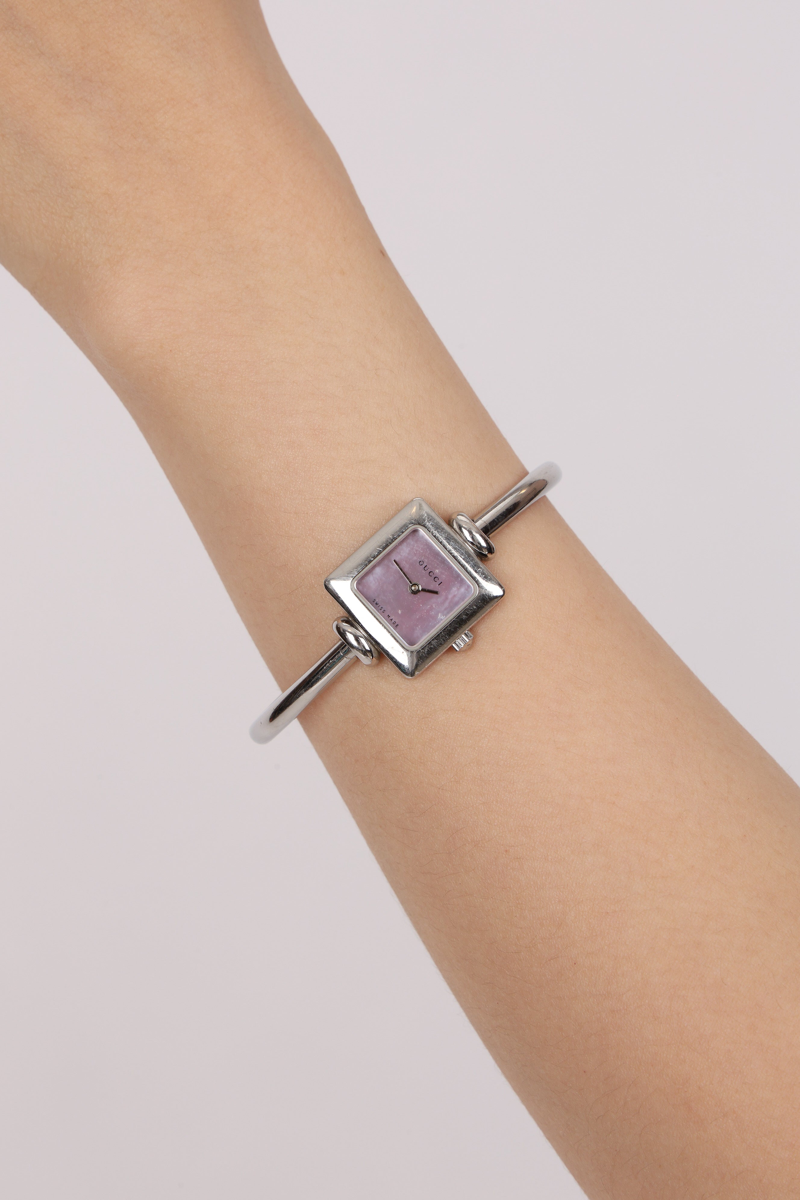 Gucci 1900L Square Stainless Steel Pink Mother of Pearl Face Watch 19mm