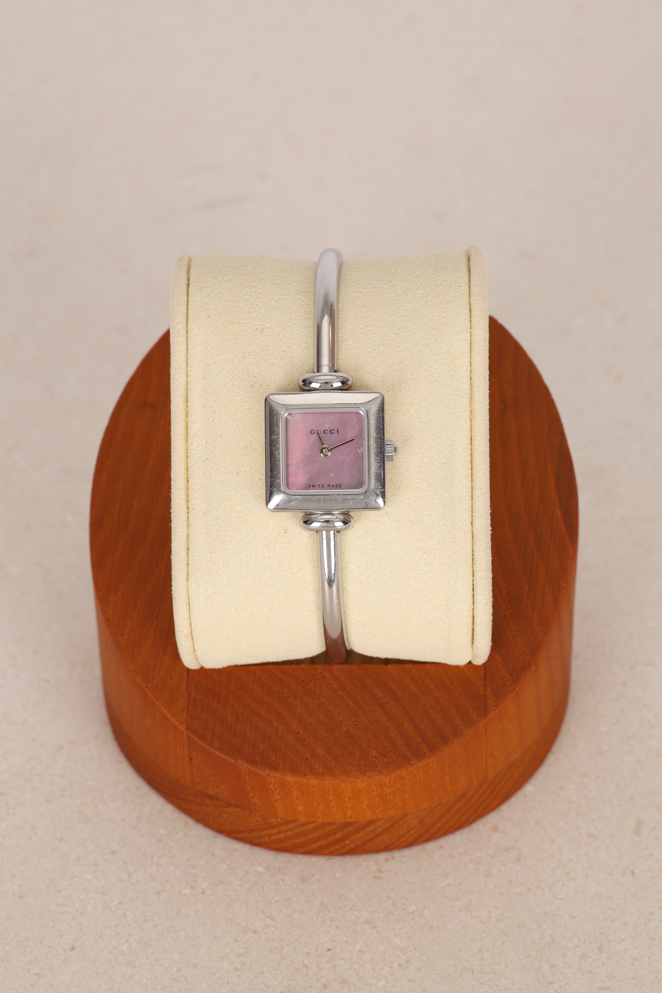 Gucci 1900L Square Stainless Steel Pink Mother of Pearl Face Watch 19mm