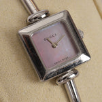 Gucci 1900L Square Stainless Steel Pink Mother of Pearl Face Watch 19mm