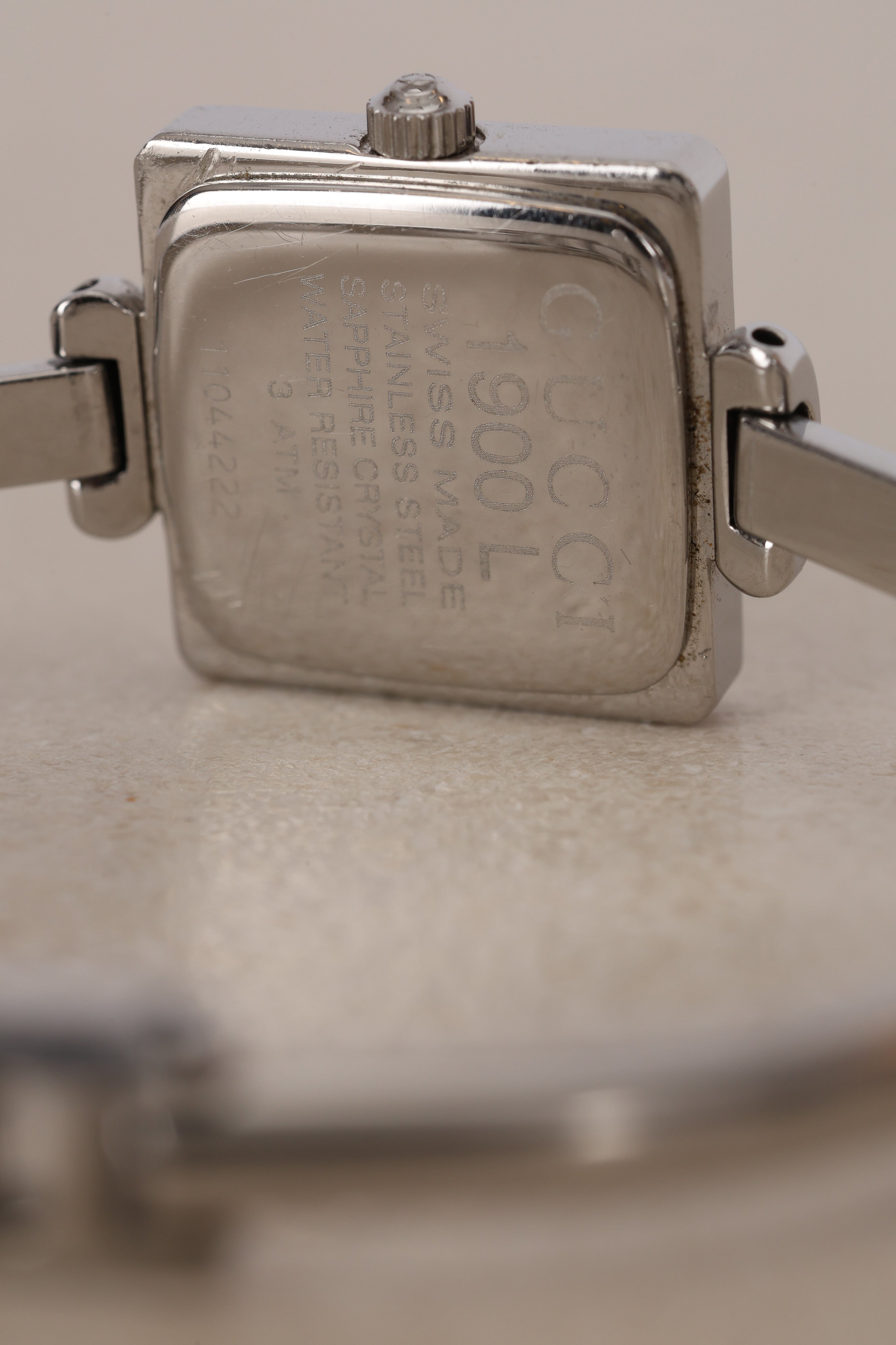 Gucci 1900L Square Stainless Steel Pink Mother of Pearl Face Watch 19mm