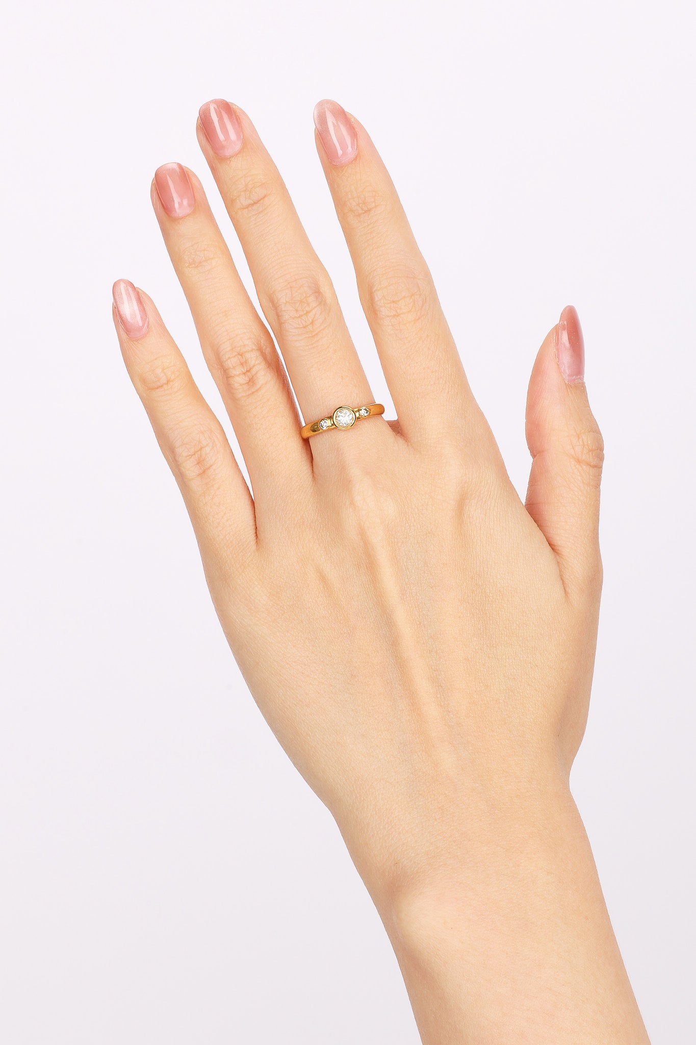 18K Yellow Gold and Diamond Trilogy Ring, Size US 5.75