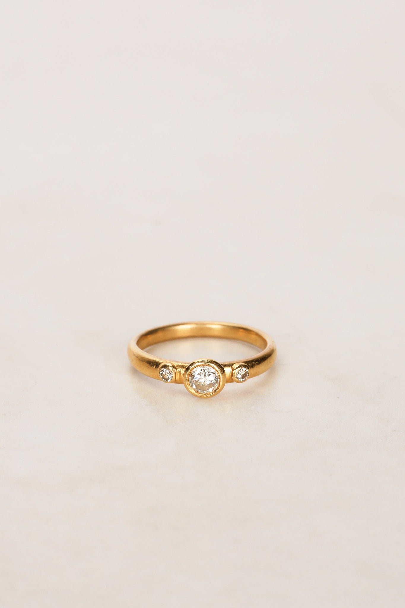 18K Yellow Gold and Diamond Trilogy Ring, Size US 5.75