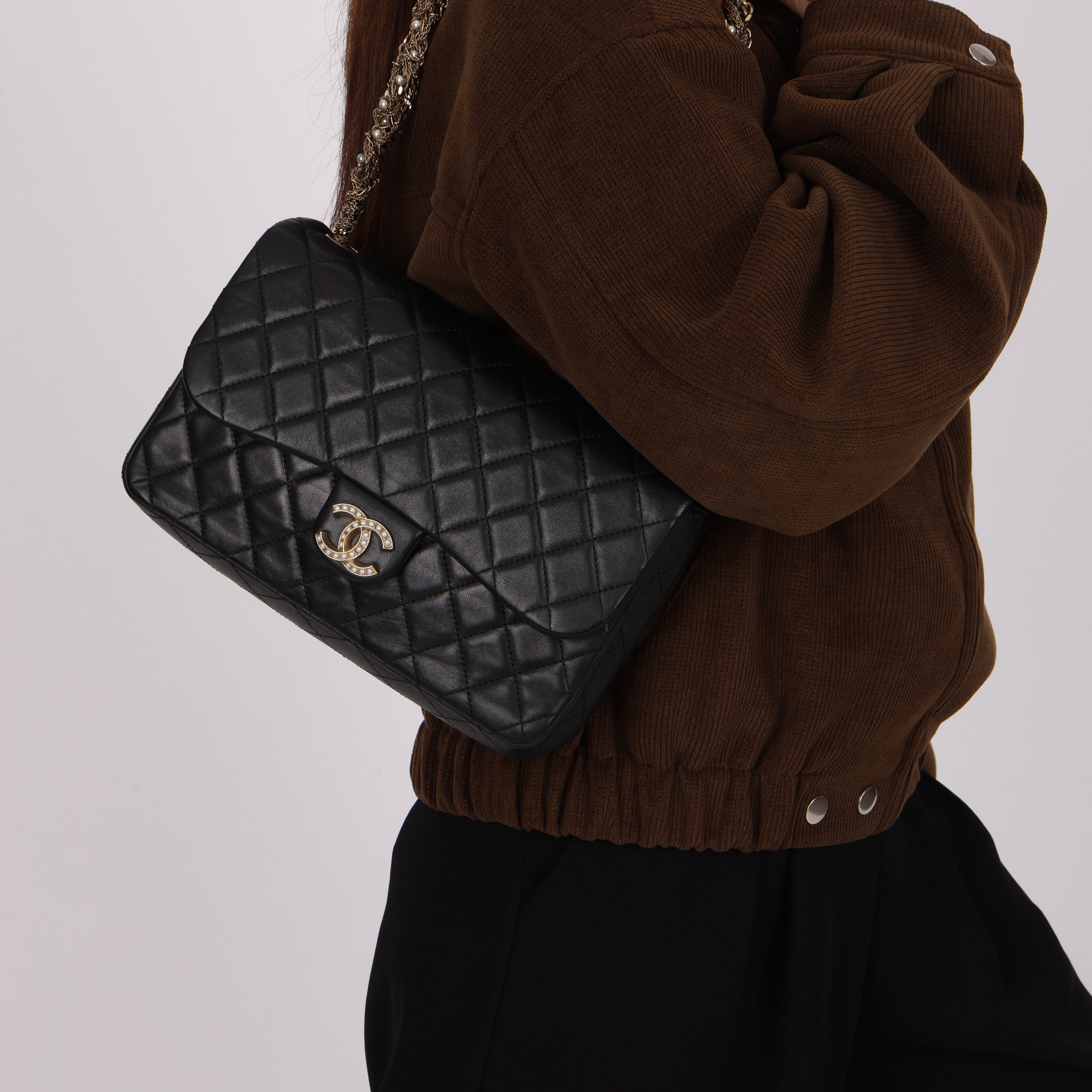 Chanel Westminster Pearl Chain Small Single Flap Black Lambskin 2014 MMHW