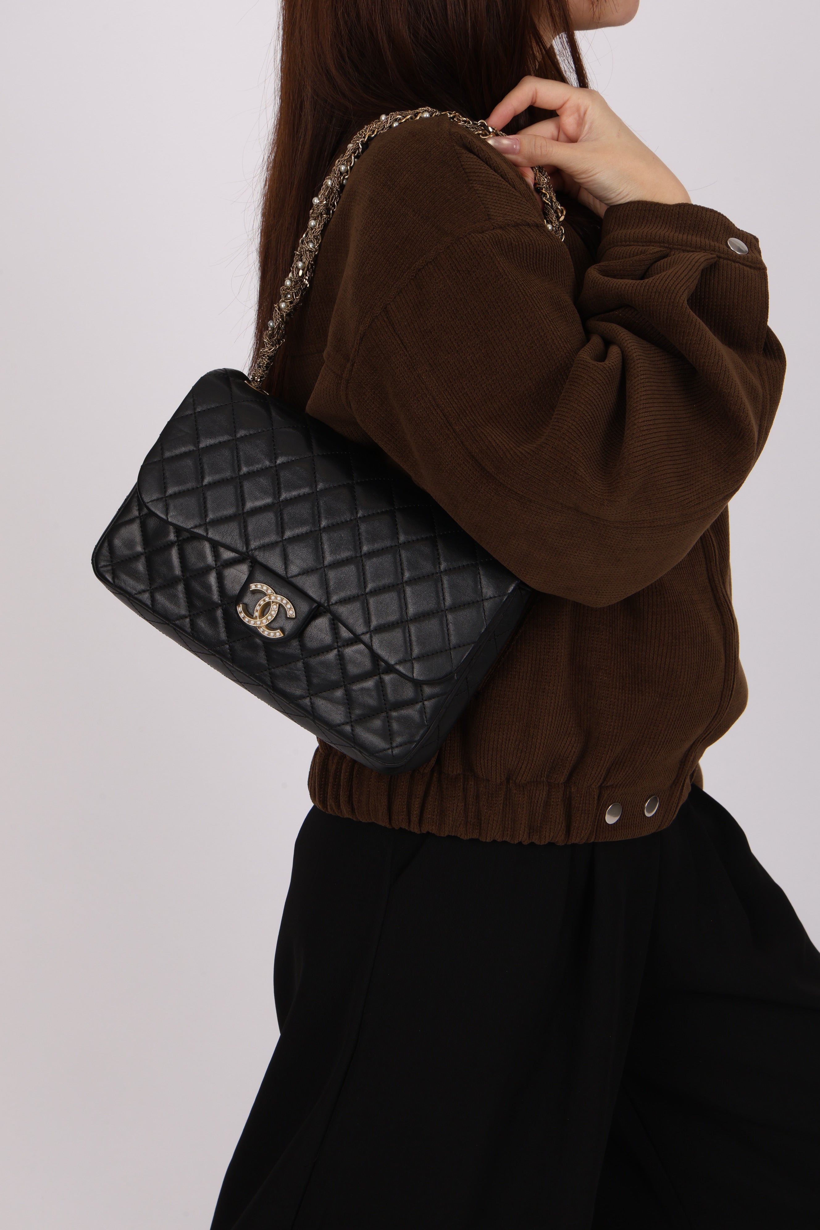 Chanel Westminster Pearl Chain Small Single Flap Black Lambskin 2014 MMHW