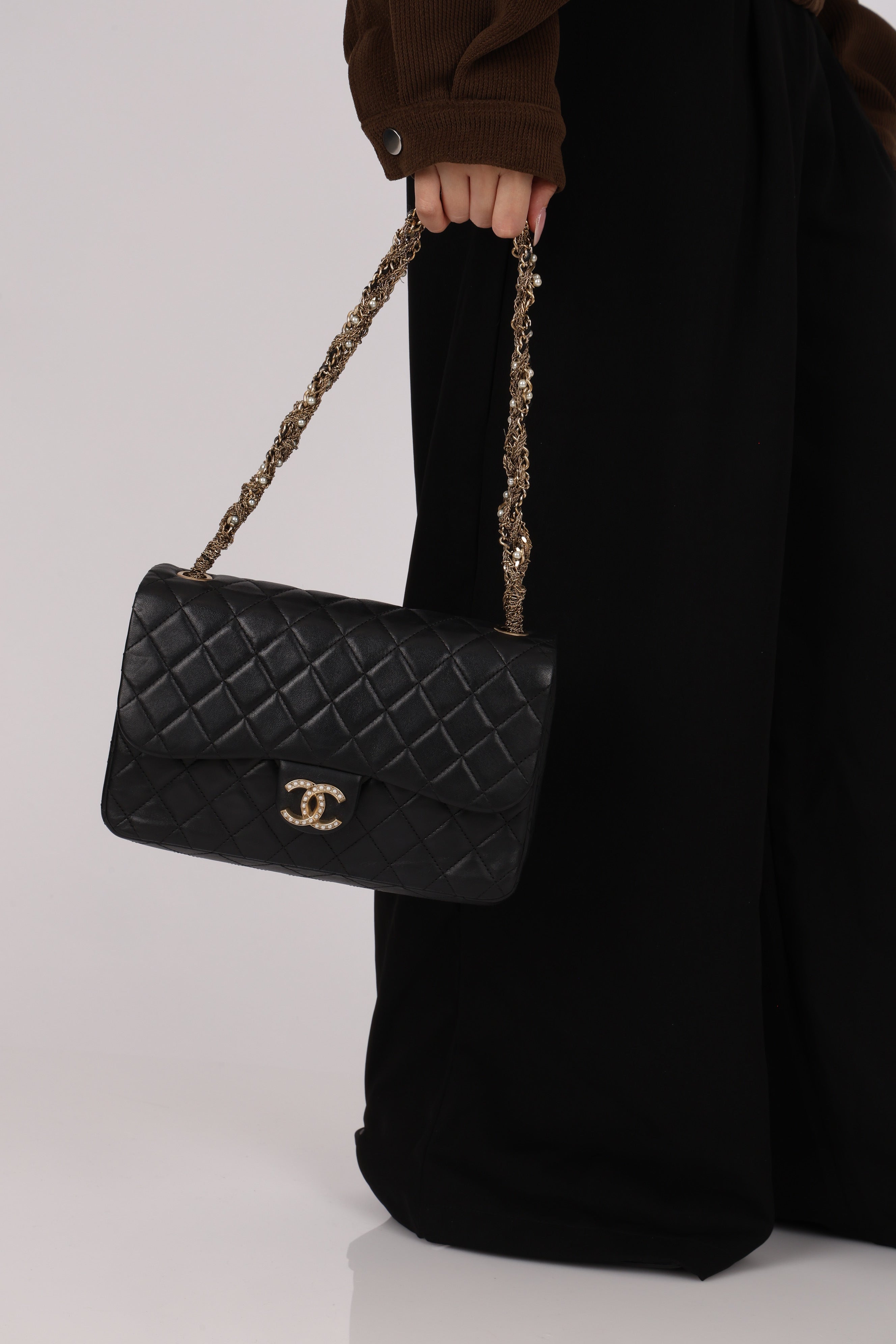 Chanel Westminster Pearl Chain Small Single Flap Black Lambskin 2014 MMHW