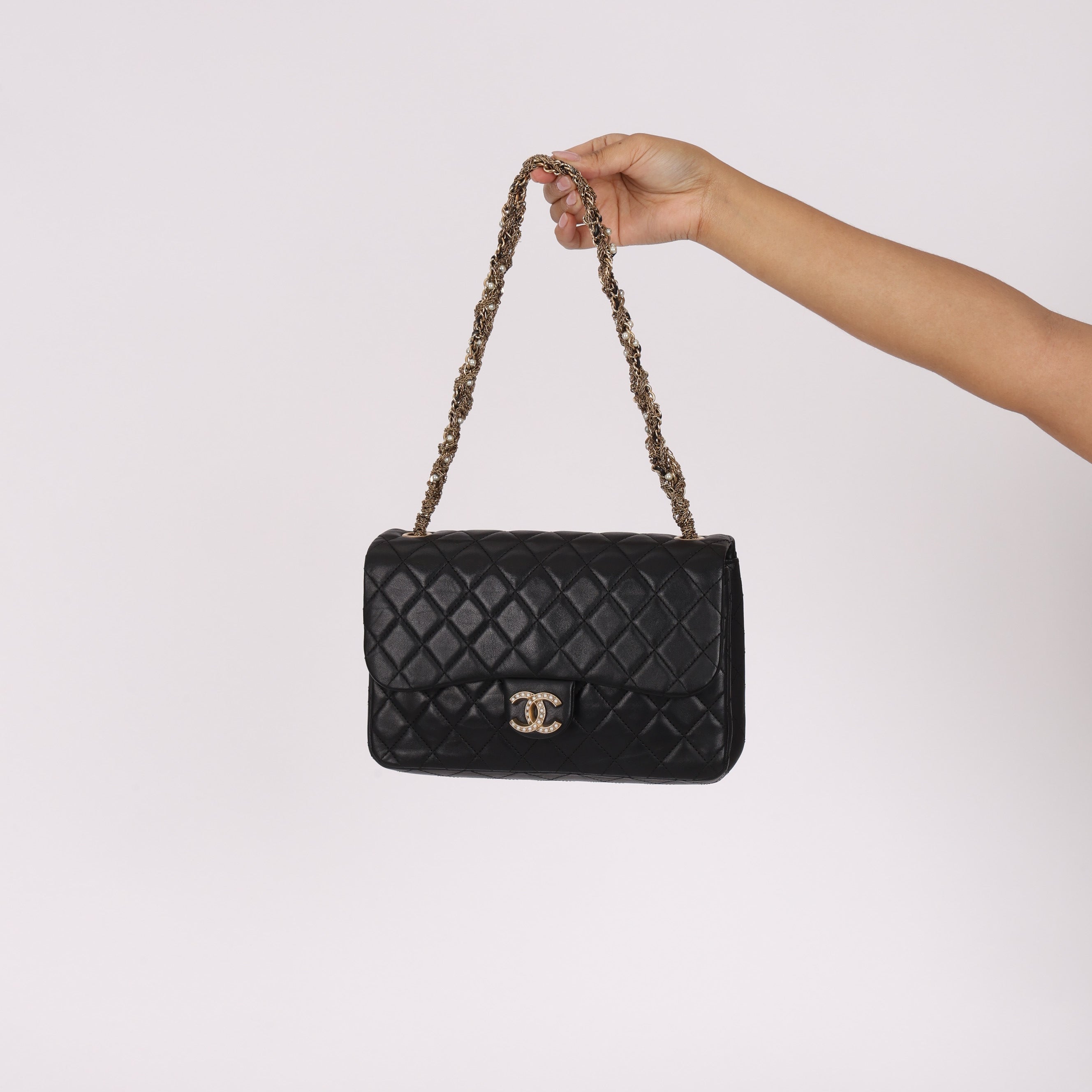Chanel Westminster Pearl Chain Single Flap Black Lambskin MMHW