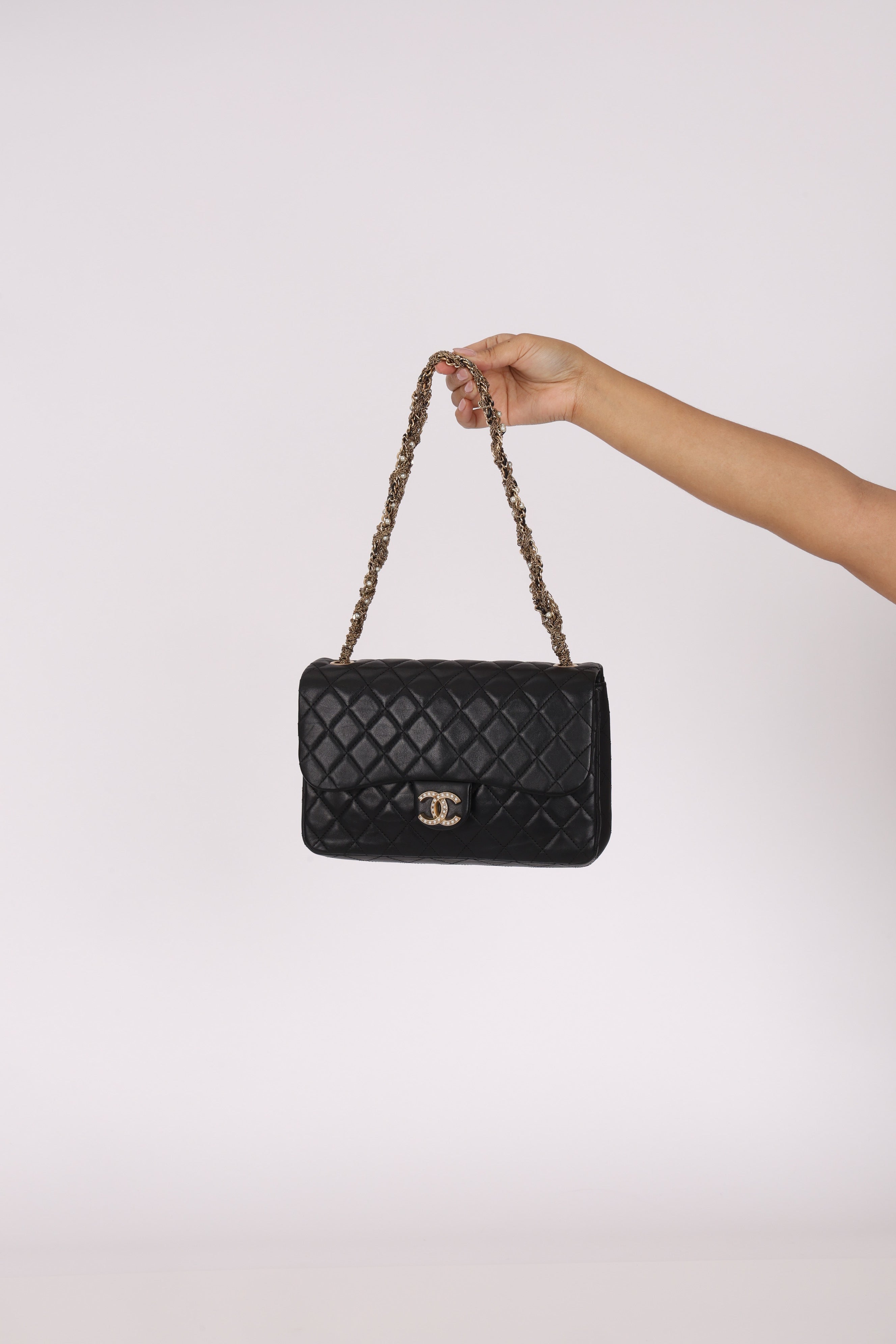 Chanel Westminster Pearl Chain Single Flap Black Lambskin MMHW