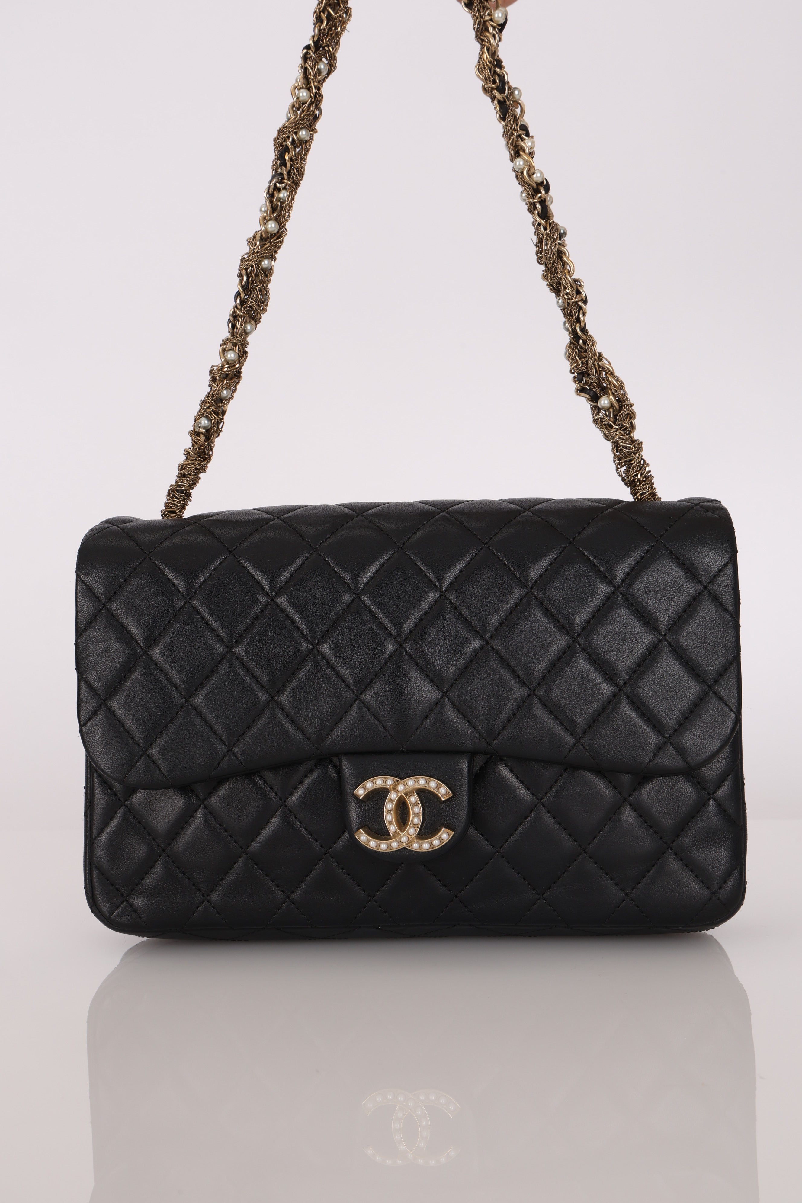 Chanel Westminster Pearl Chain Single Flap Black Lambskin MMHW
