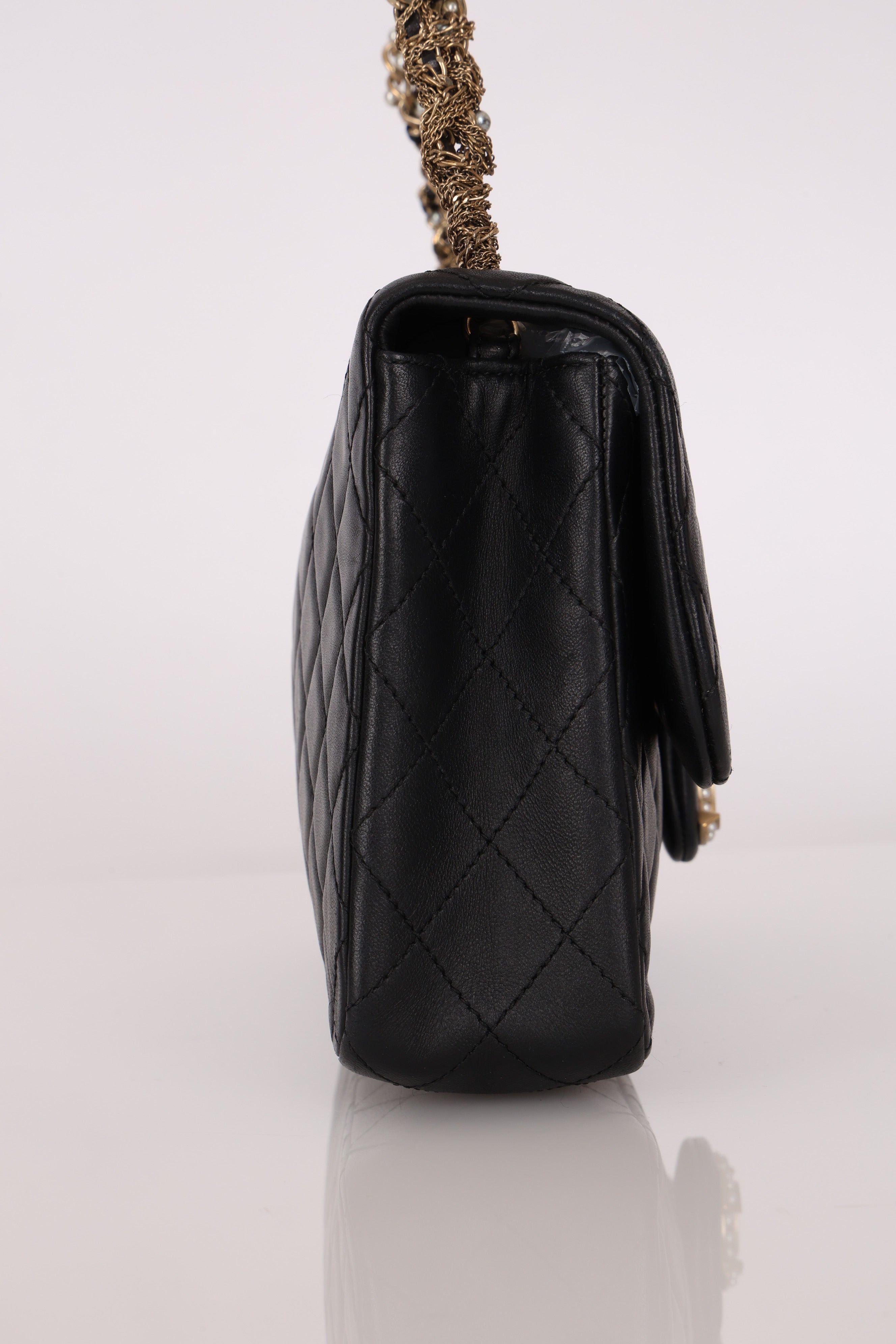 Chanel Westminster Pearl Chain Single Flap Black Lambskin MMHW