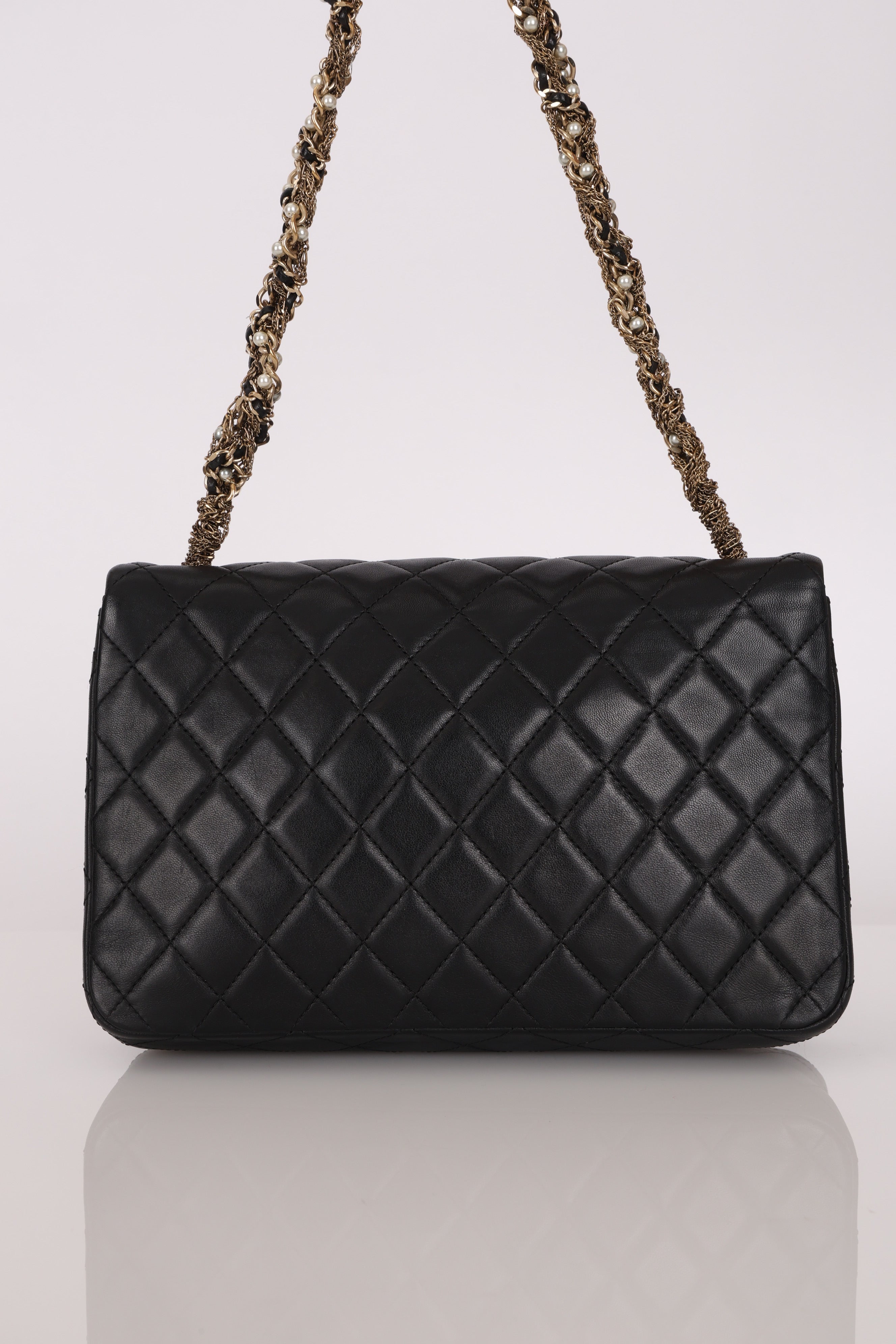 Chanel Westminster Pearl Chain Single Flap Black Lambskin MMHW