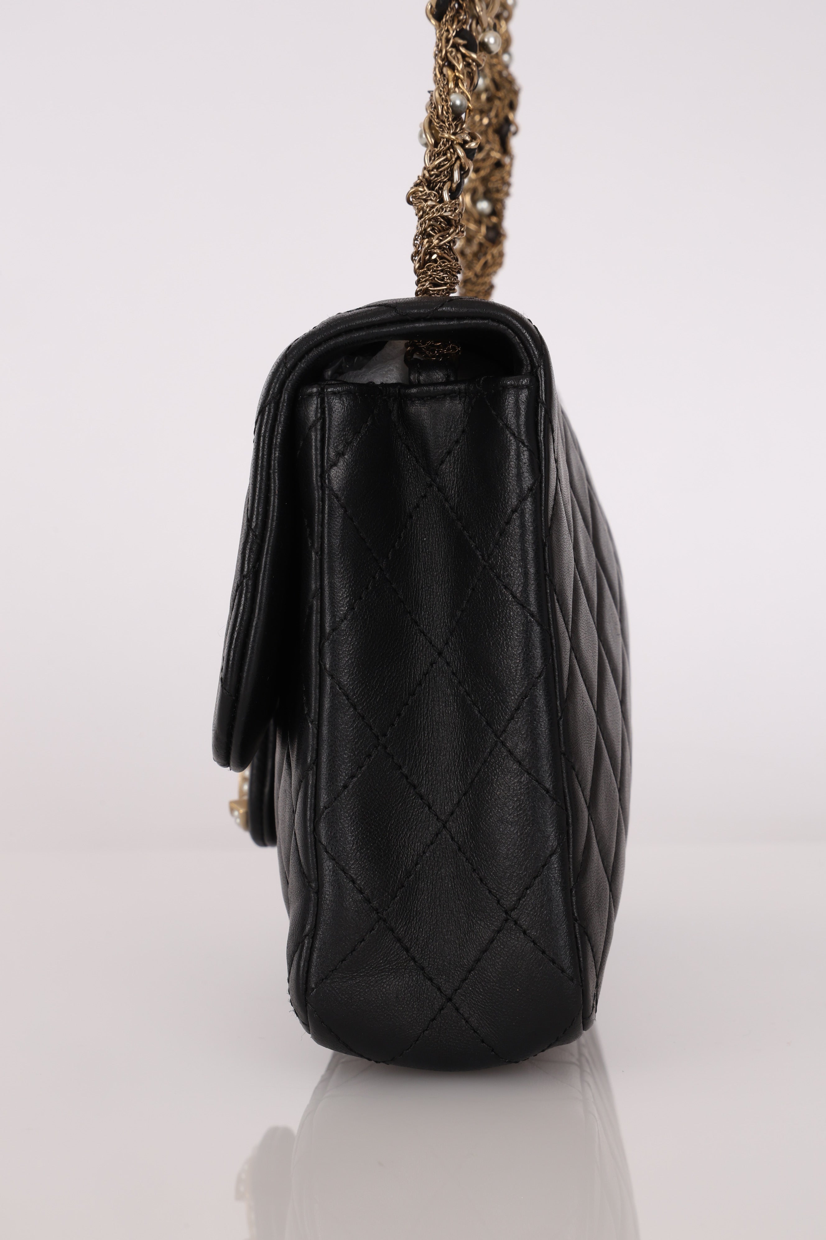 Chanel Westminster Pearl Chain Single Flap Black Lambskin MMHW