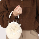 Fendi Fur Kisslock Frame Bag Creme