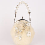 Fendi Fur Kisslock Frame Bag Creme