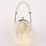 Fendi Fur Kisslock Frame Bag Creme