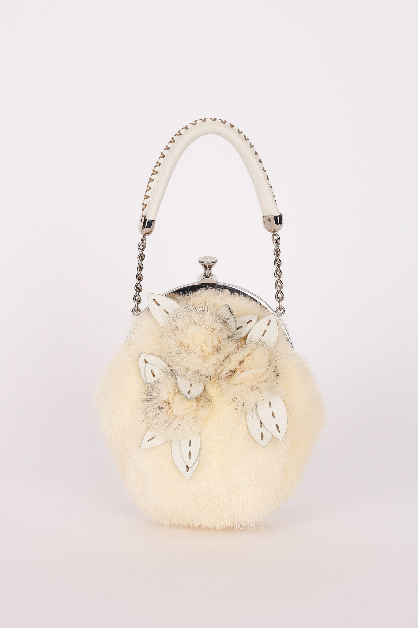 Fendi Fur Kisslock Frame Bag Creme