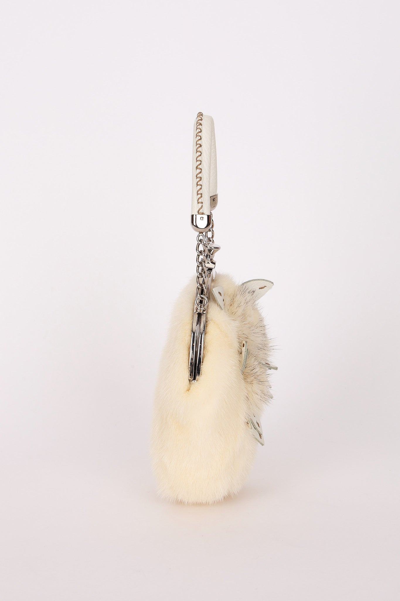 Fendi Fur Kisslock Frame Bag Creme