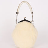 Fendi Fur Kisslock Frame Bag Creme