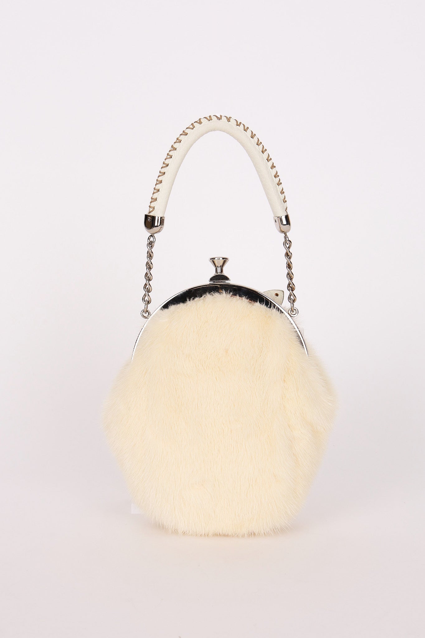 Fendi Fur Kisslock Frame Bag Creme