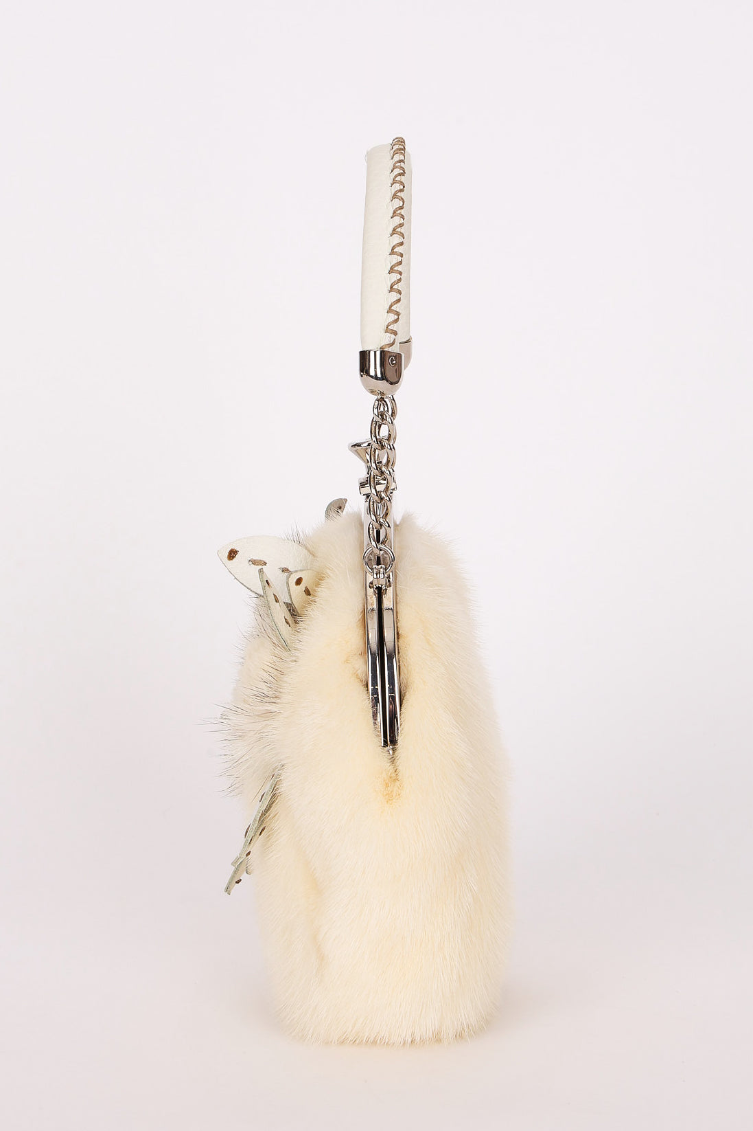 Fendi Fur Kisslock Frame Bag Creme