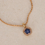 18K Yellow Gold Square Cut Sapphire and Diamond Flower Charm Necklace - Drop 12