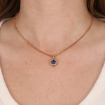 18K Yellow Gold Square Cut Sapphire and Diamond Flower Charm Necklace