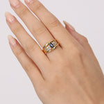 18K Yellow Gold Marquise Cut Sapphire and Diamond Bypass Ring, Size US 7