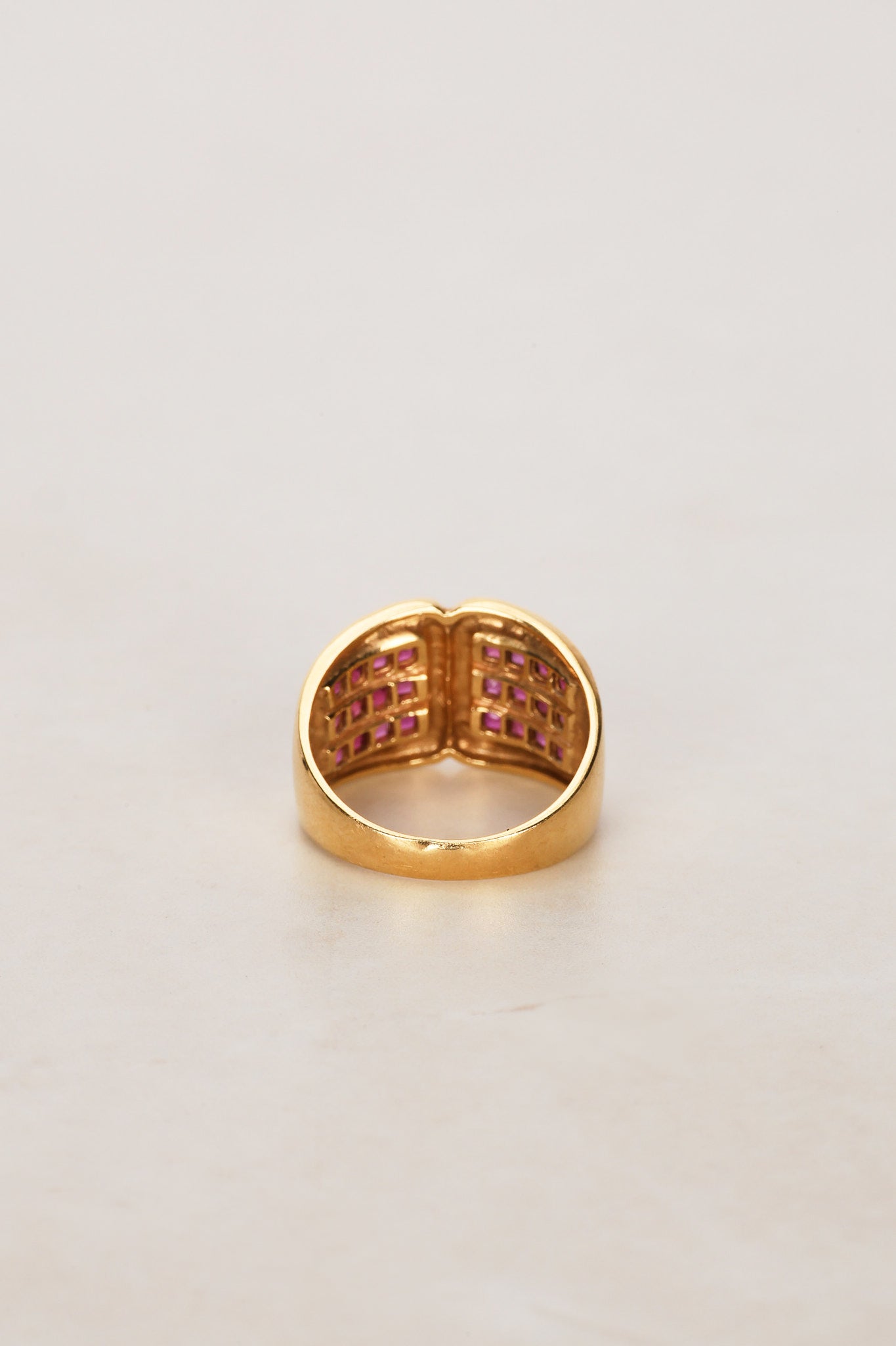 18K Yellow Gold Channel Set Ruby Retro Ring, Size US 6 - Drop 25