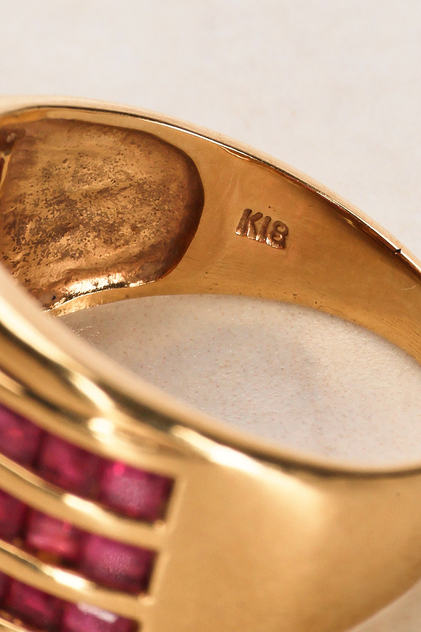 18K Yellow Gold Channel Set Ruby Retro Ring, Size US 6 - Drop 25