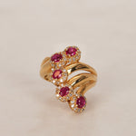 18K Yellow Gold Ruby and Diamond Cascade Ridge Halo Ring, Size US 6