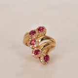 18K Yellow Gold Ruby and Diamond Cascade Ridge Halo Ring, Size US 6