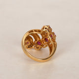 18K Yellow Gold Ruby and Diamond Cascade Ridge Halo Ring, Size US 6