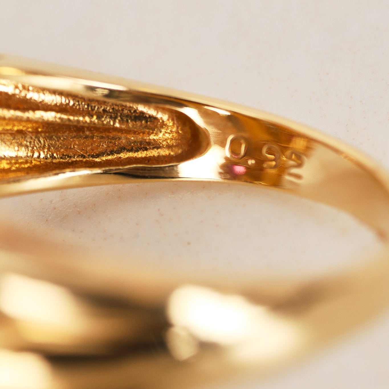 18K Yellow Gold Ruby and Diamond Cascade Ridge Halo Ring, Size US 6