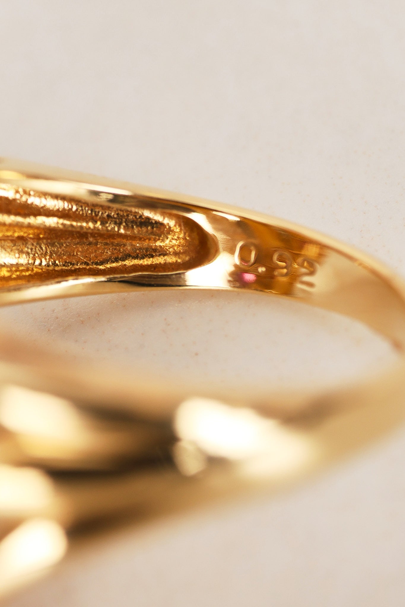 18K Yellow Gold Ruby and Diamond Cascade Ridge Halo Ring, Size US 6