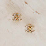 Chanel 1996 Crystal CC Clip-On Earrings 24K GP