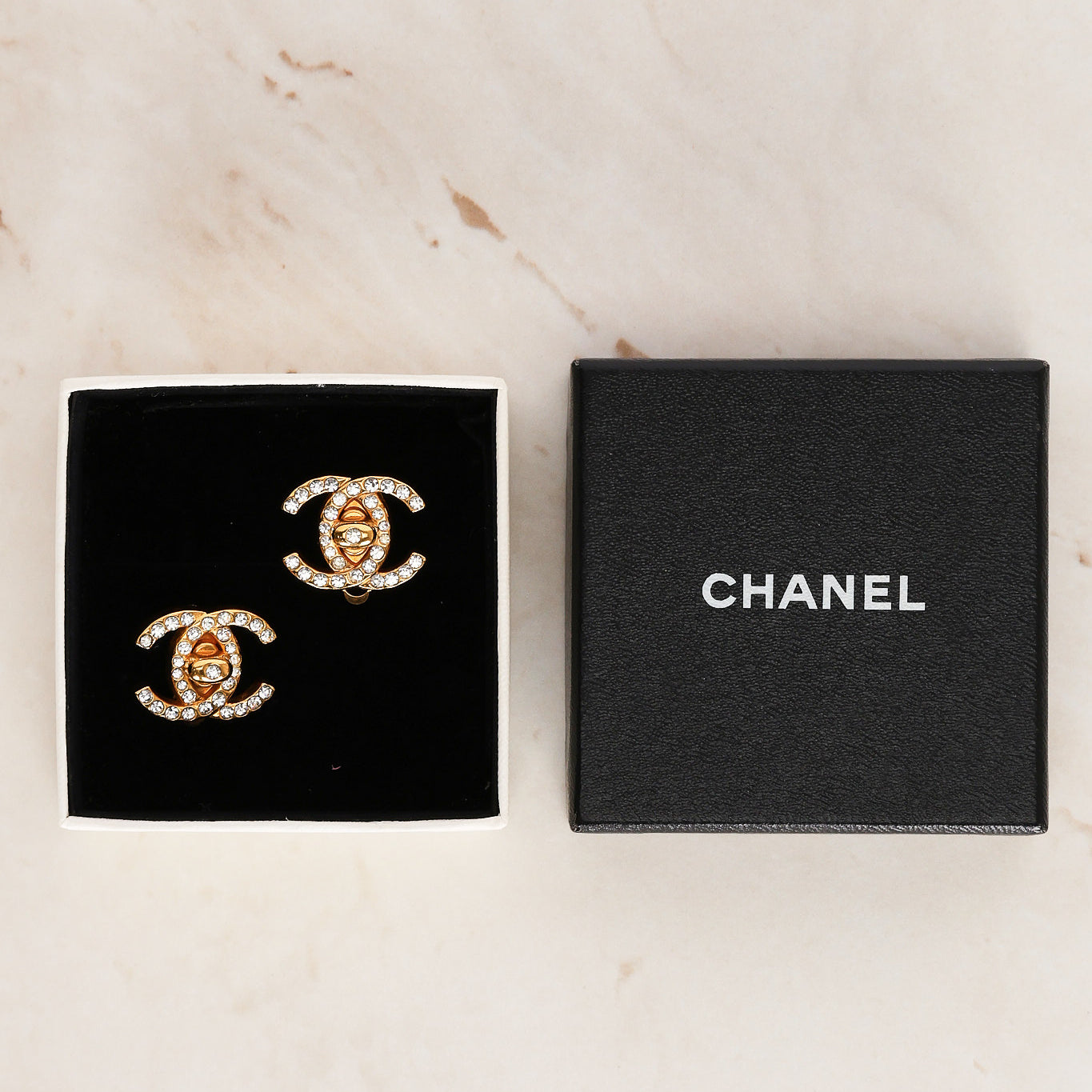 Chanel 1996 Crystal CC Clip-On Earrings 24K GP