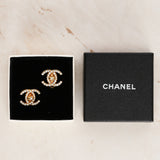 Chanel 1996 Crystal CC Clip-On Earrings 24K GP