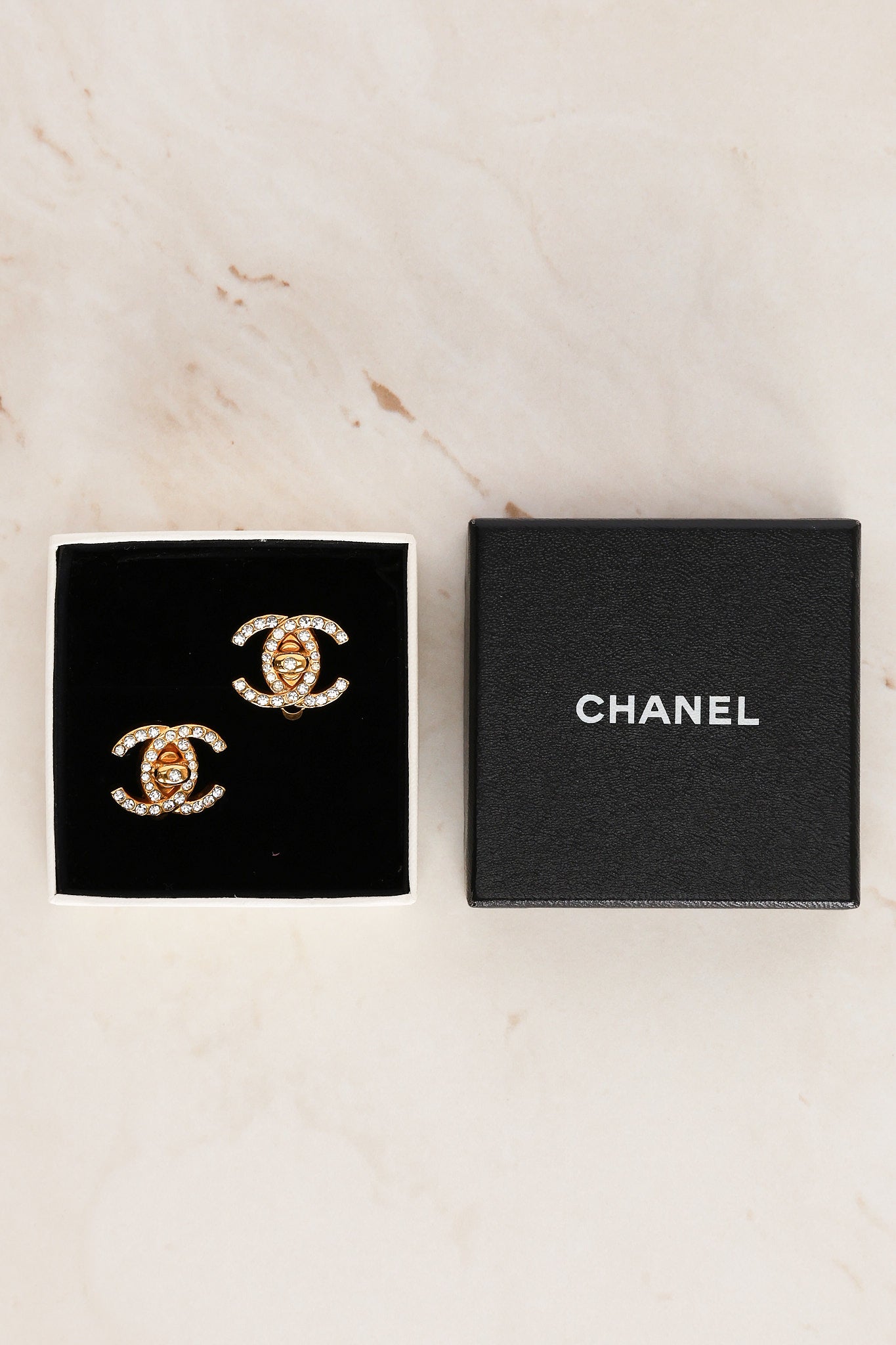 Chanel 1996 Crystal CC Clip-On Earrings 24K GP