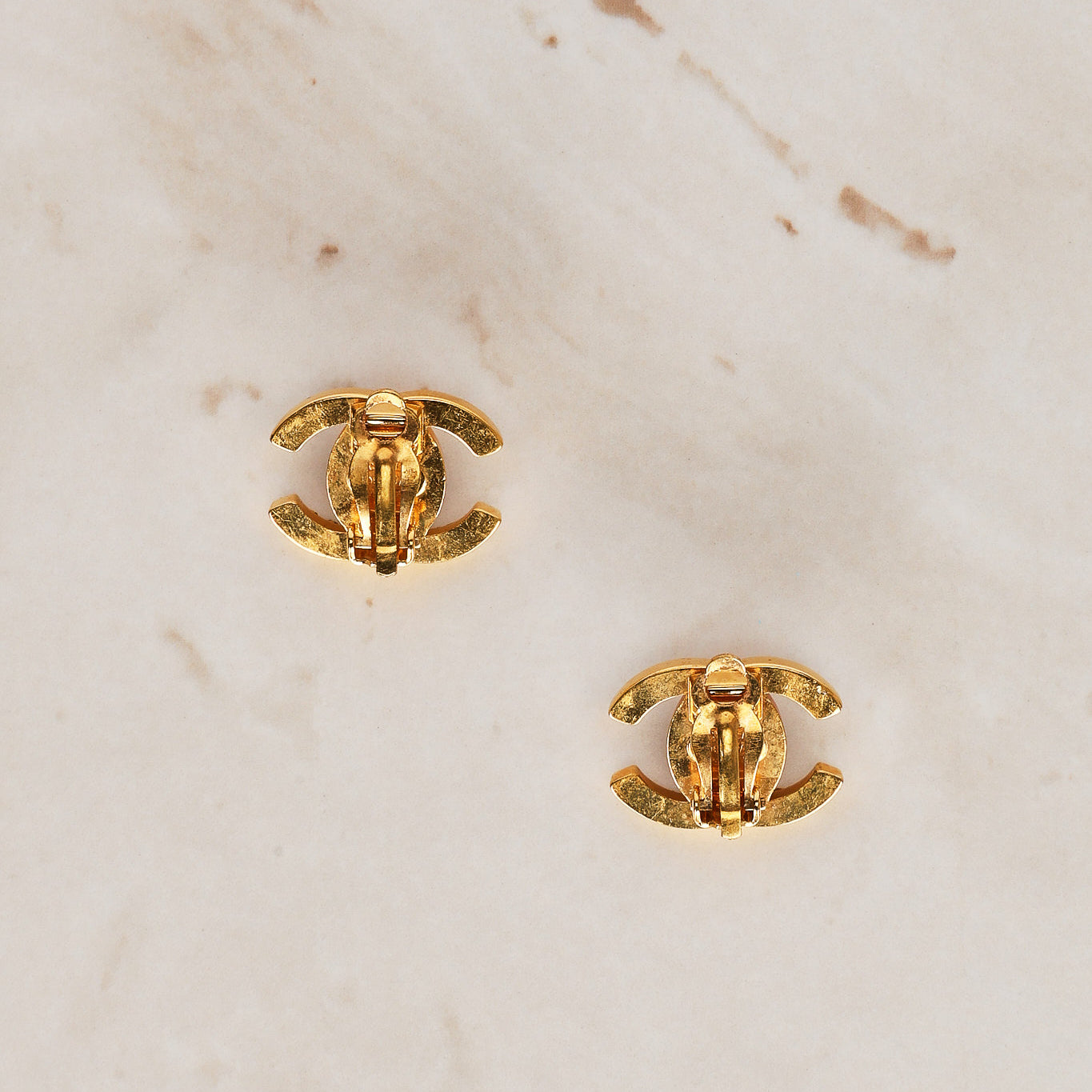 Chanel 1996 Crystal CC Clip-On Earrings 24K GP