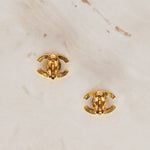 Chanel 1996 Crystal CC Clip-On Earrings 24K GP