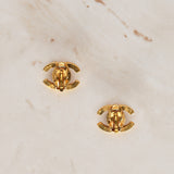 Chanel 1996 Crystal CC Clip-On Earrings 24K GP