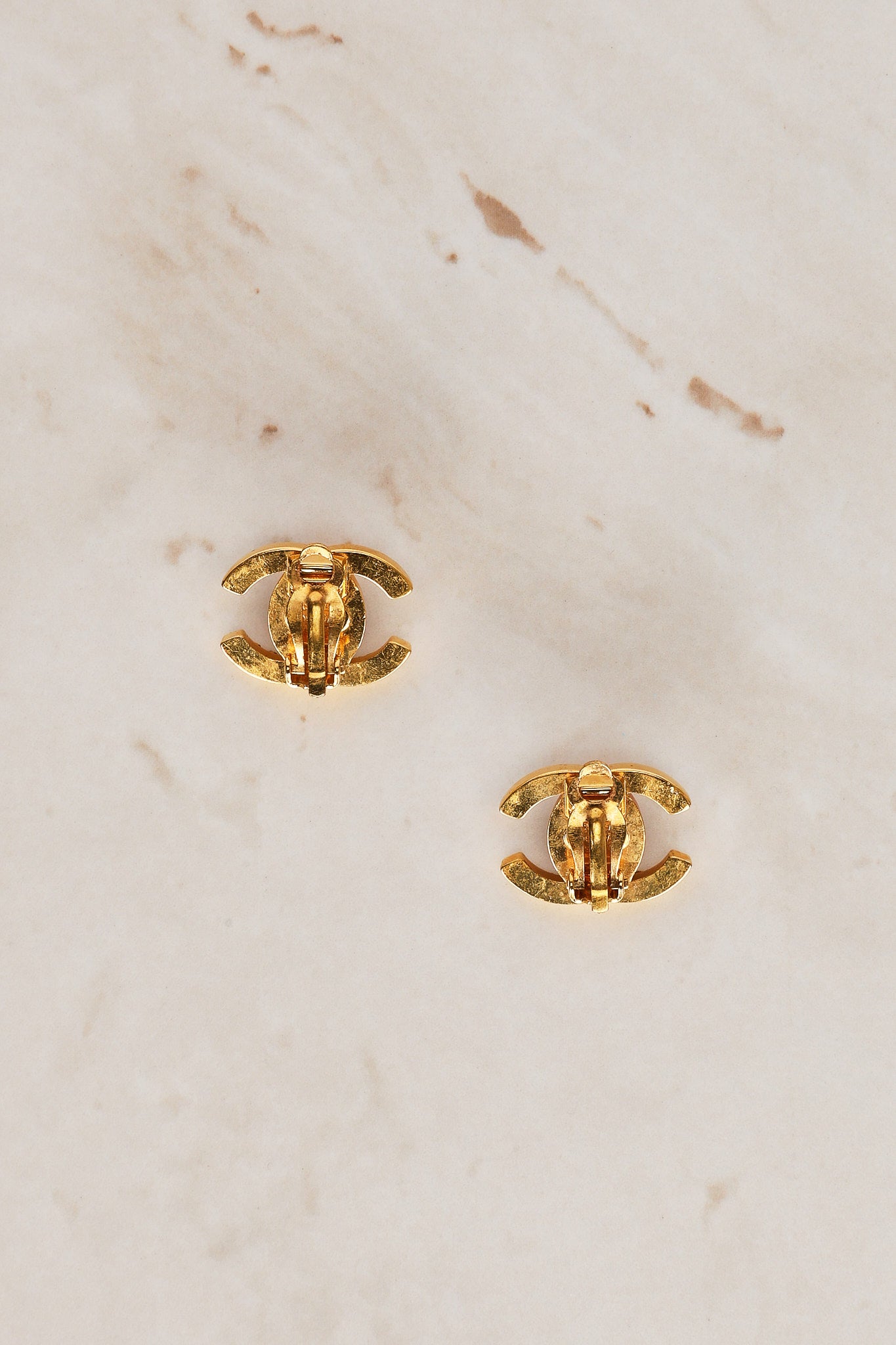 Chanel 1996 Crystal CC Clip-On Earrings 24K GP