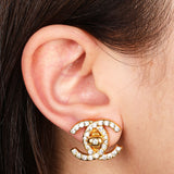 Chanel 1996 Crystal CC Clip-On Earrings 24K GP