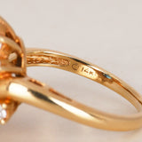 Vintage 1980s 14K Yellow Gold Sapphire and Diamond Halo Ring, Size US 5.5