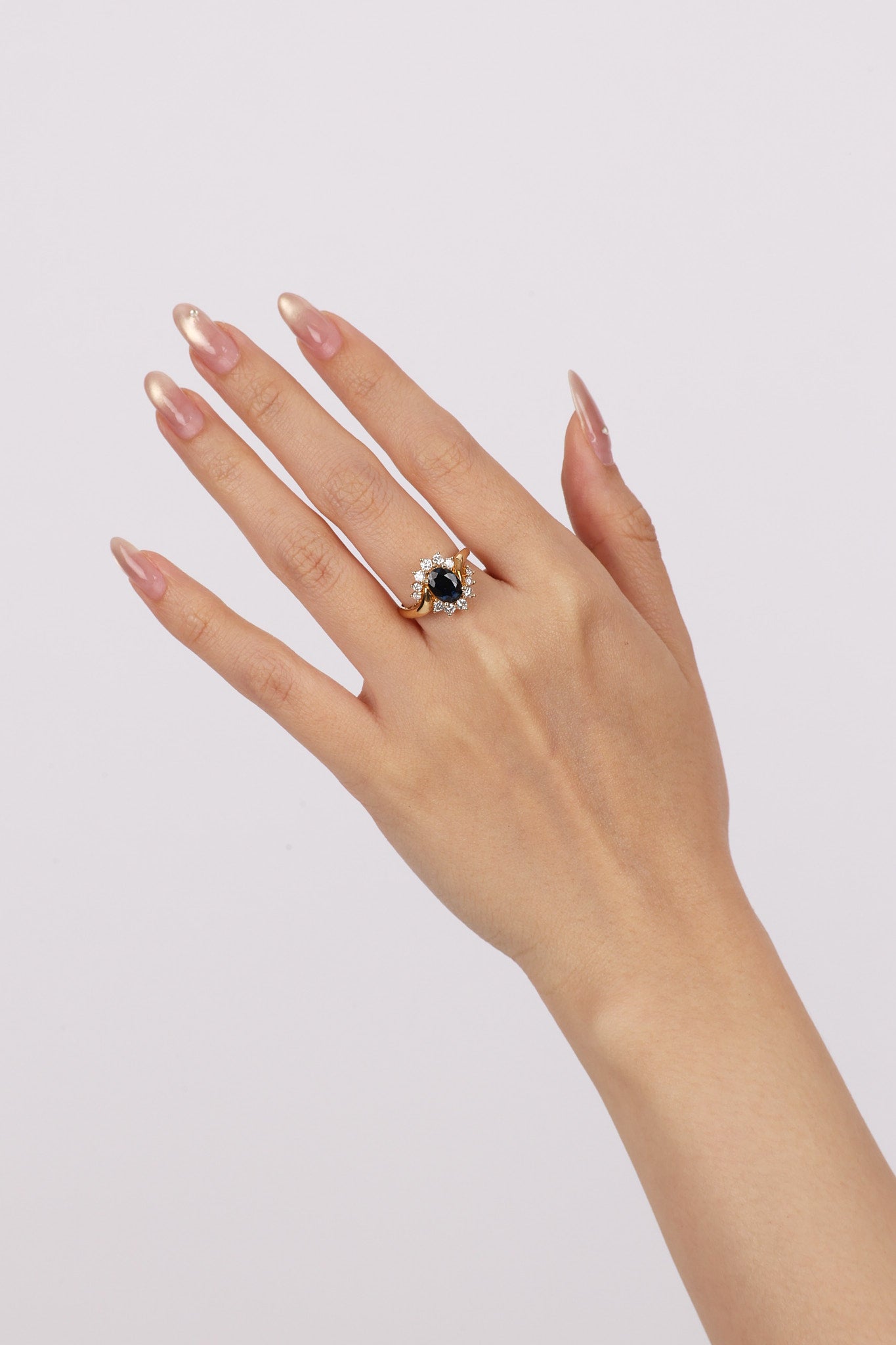 14K Yellow Gold Sapphire and Diamond Halo Ring, Size US 5.5