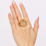1980s - 1990s 18K Yellow and White Gold Citrine and Diamond Floral Ring, Size US 6.5 - Drop 23
