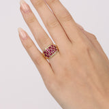 18K Yellow Gold Ruby and Diamond Cluster Ridge Ring, Size US 6